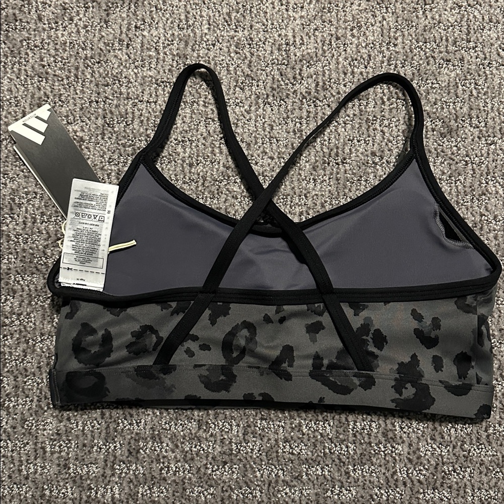 Adidas Black & Gray Leopard Print Sports Bra Size L A/B - Picture 4 of 6